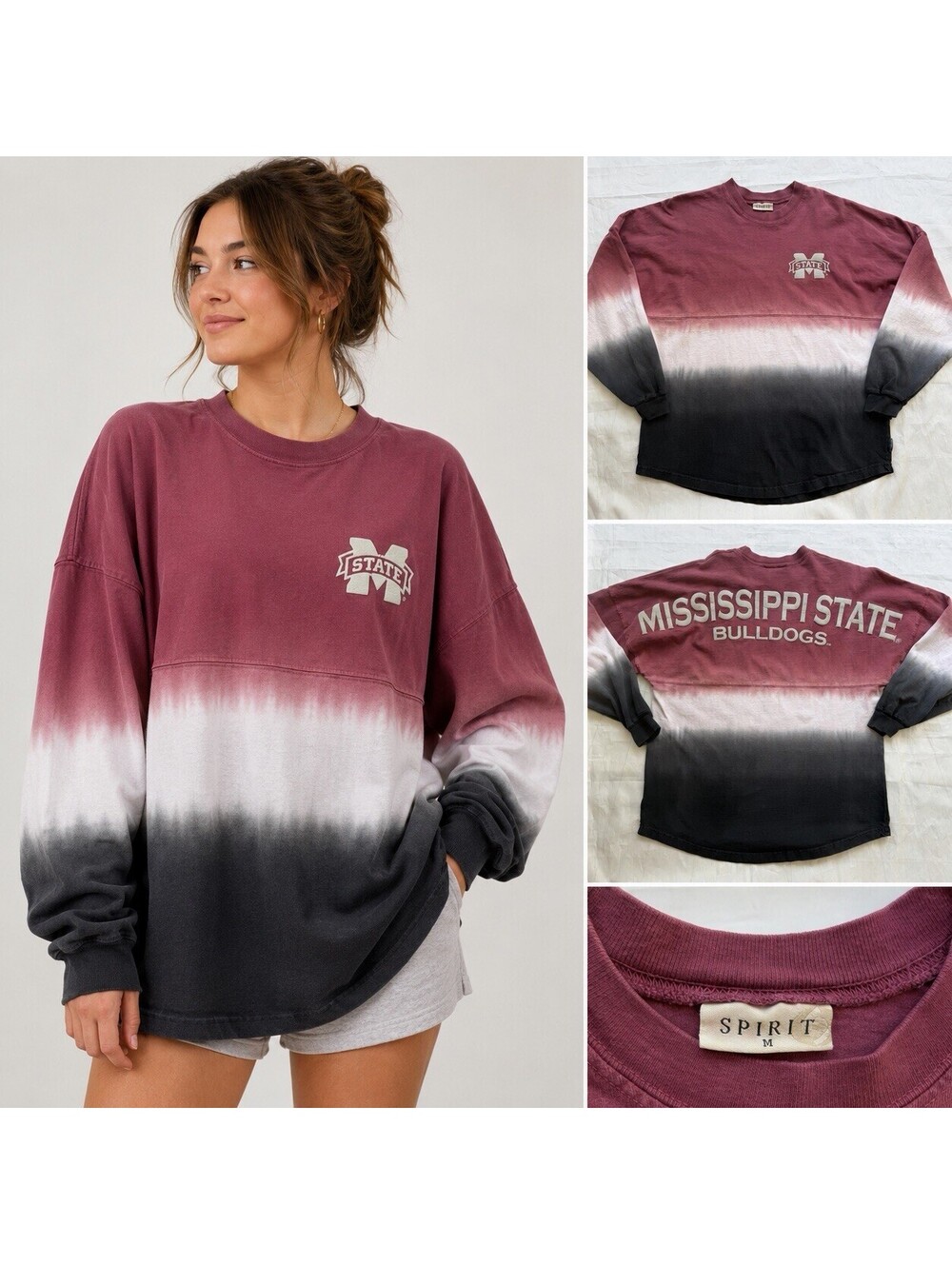 Spirit Jersey Mississippi State Bulldogs Ombre Long Sleeve Shirt Women’s M